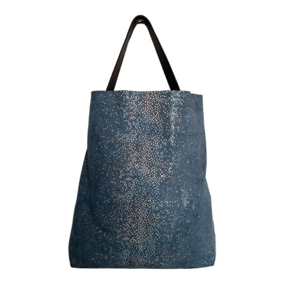 Linde Gallery St Barth Leather Blue Sparkle Large Shopping Tote Bag - Picture 5 of 13
